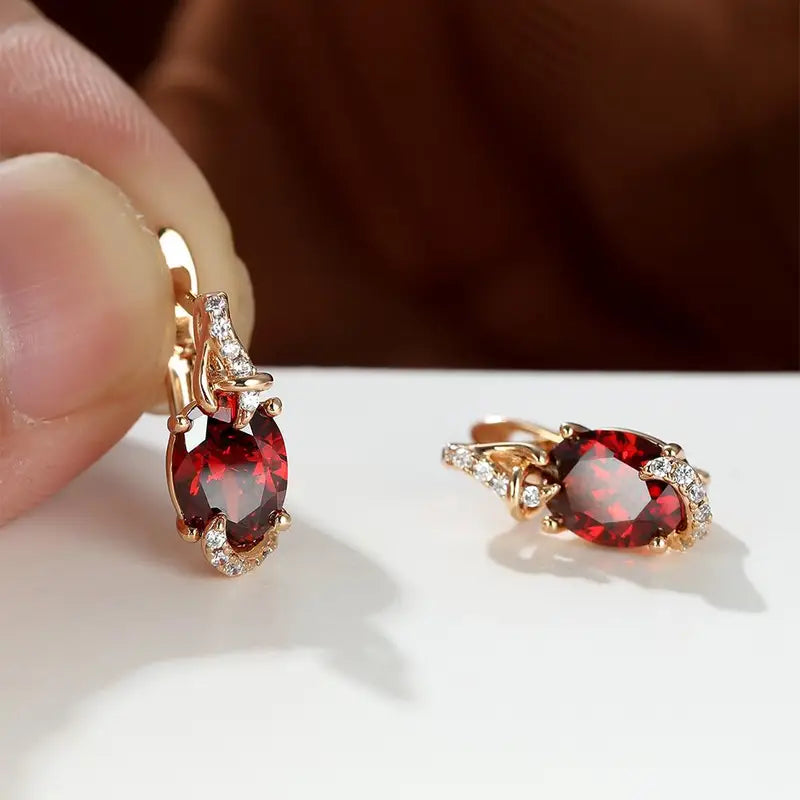 Crimson Red Twilight Dangle Earrings | Gold