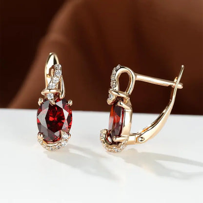 Crimson Red Twilight Dangle Earrings | Gold