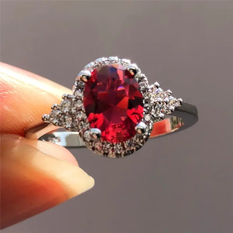 Silver ruby ​​halo ring