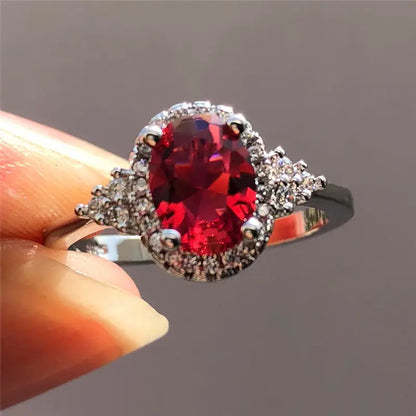 Silver ruby ​​halo ring