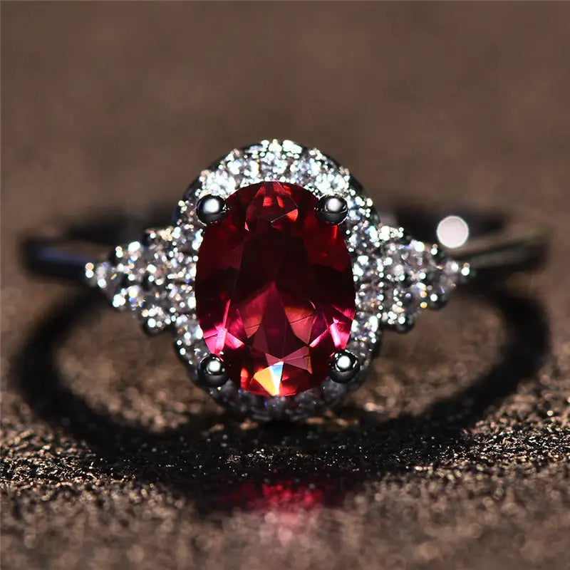 Silver ruby ​​halo ring