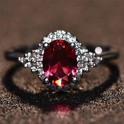Silver ruby ​​halo ring