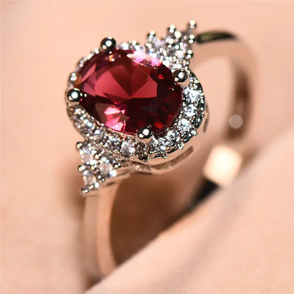 Silver ruby ​​halo ring