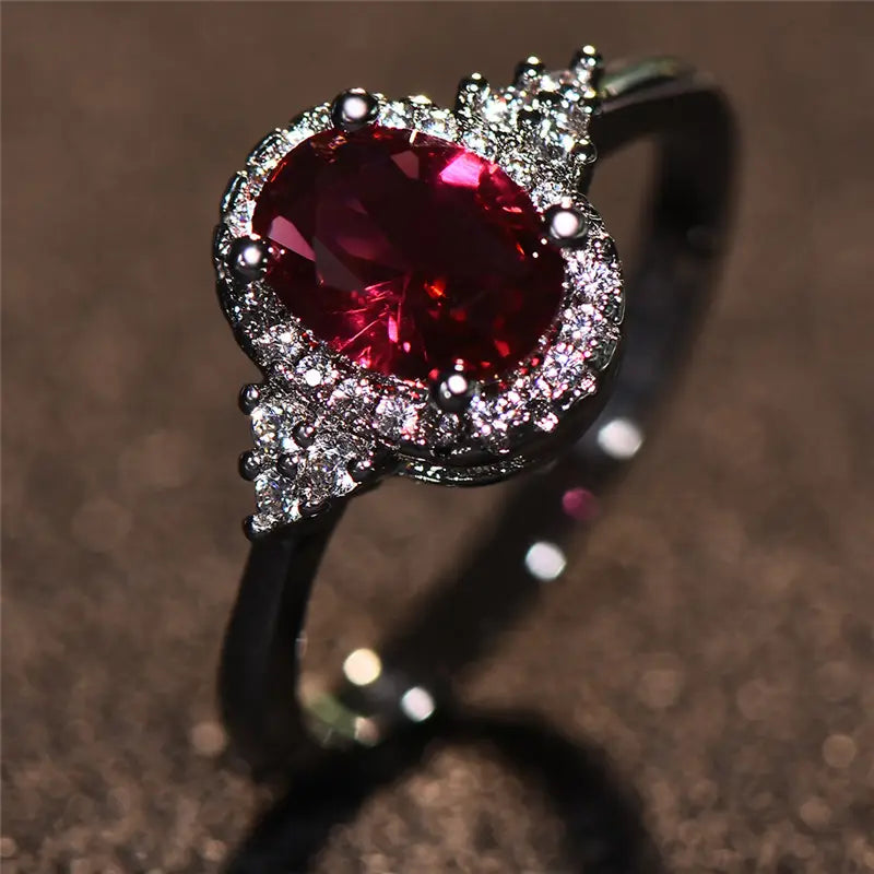 Silver ruby ​​halo ring