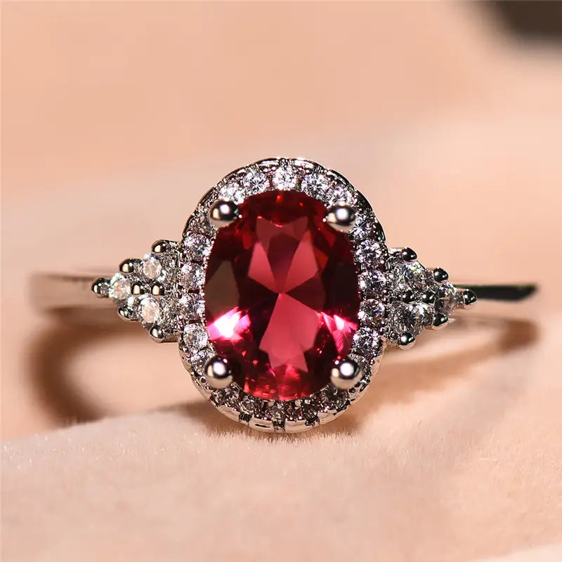 Silver ruby ​​halo ring