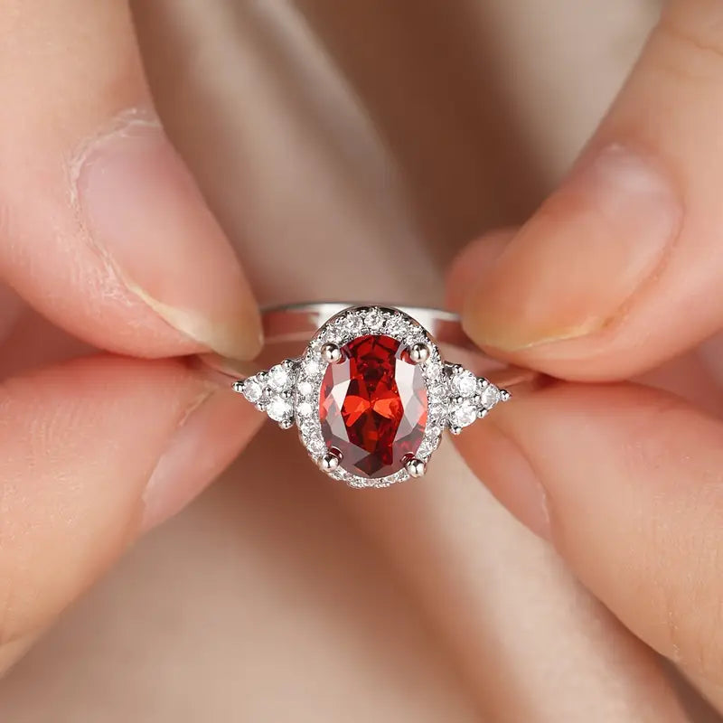 Silver ruby ​​halo ring