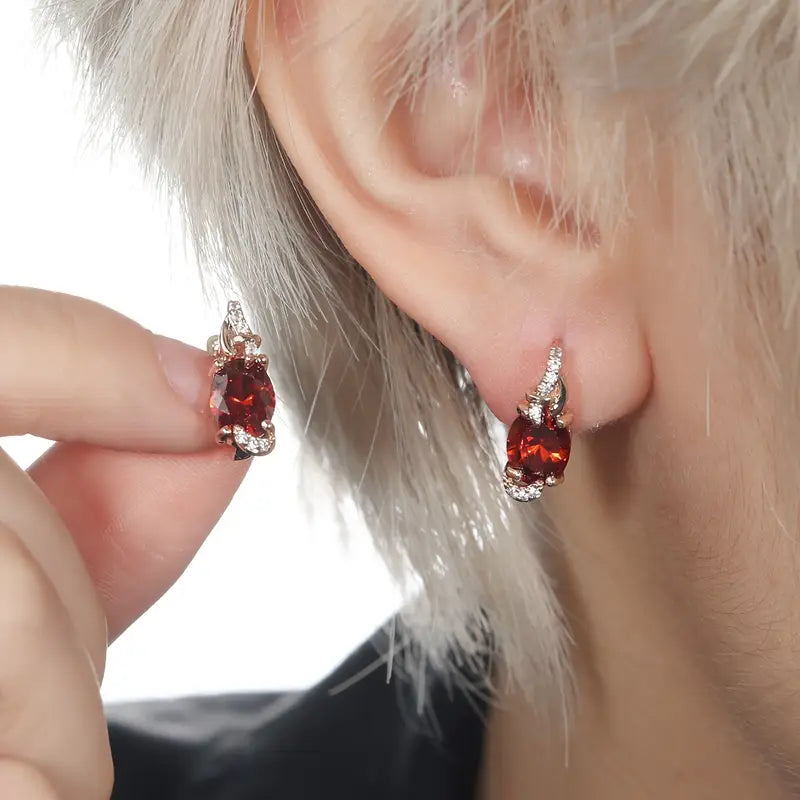 Crimson Red Twilight Dangle Earrings | Gold
