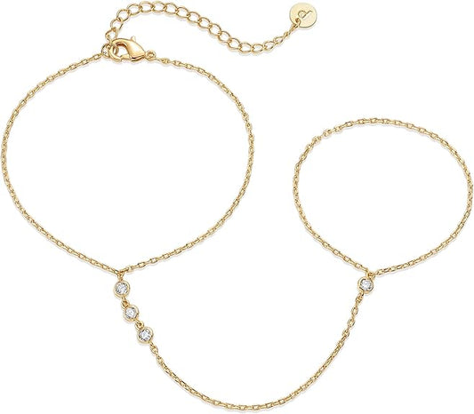 Beaded Hand Chain Bracelet | Gold