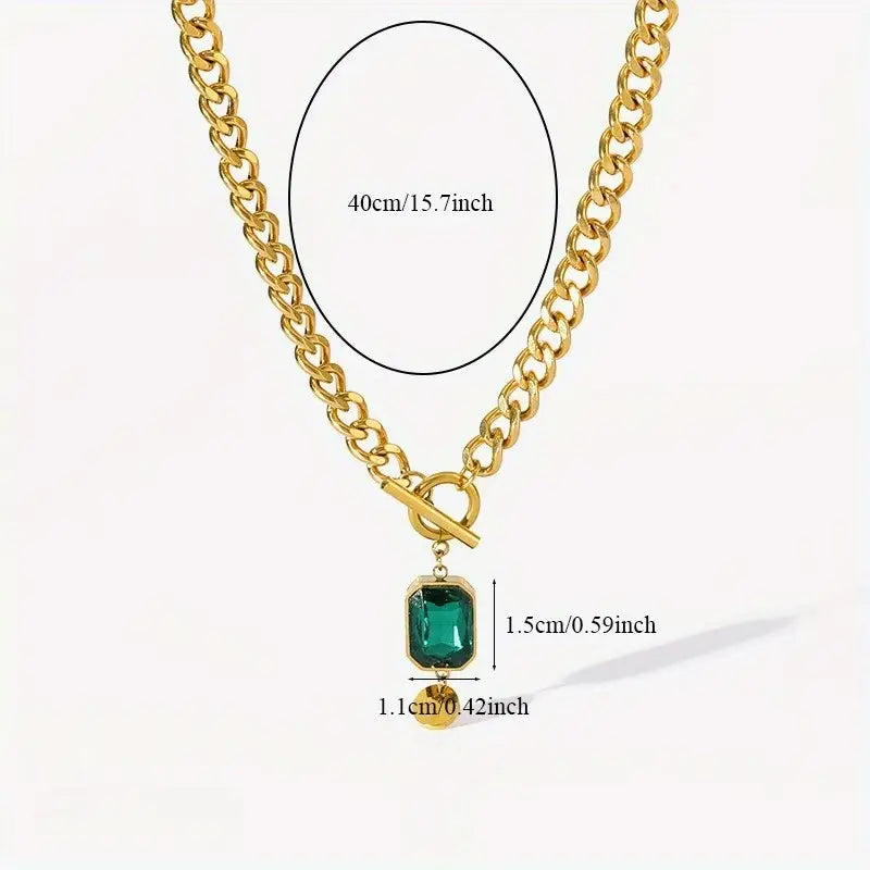 Solid chain emerald pendant necklace | Gold