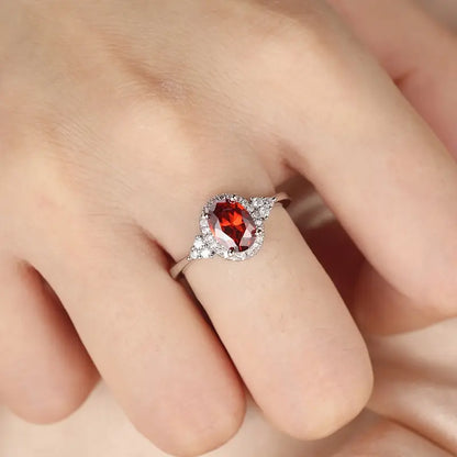 Silver ruby ​​halo ring