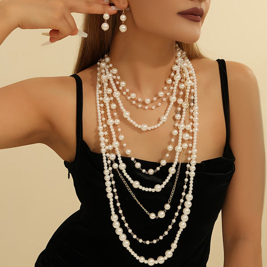 Boho multi-row pearl statement set