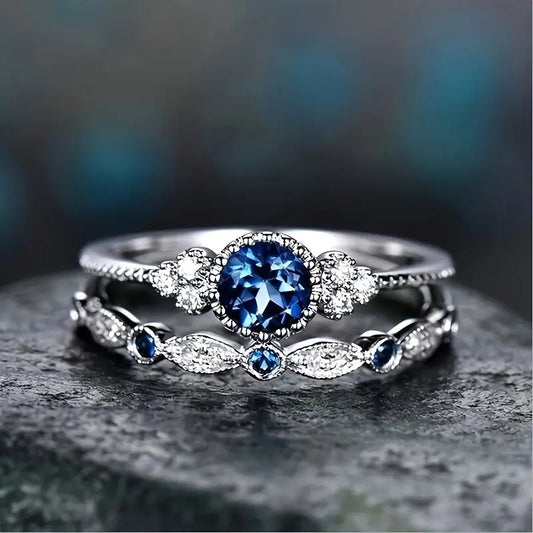 Silver sapphire halo ring
