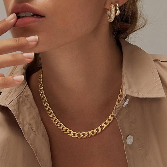 Solid Cuban Chain Link Necklace | Gold