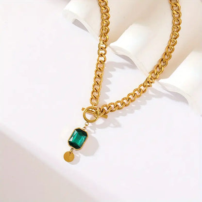 Solid chain emerald pendant necklace | Gold