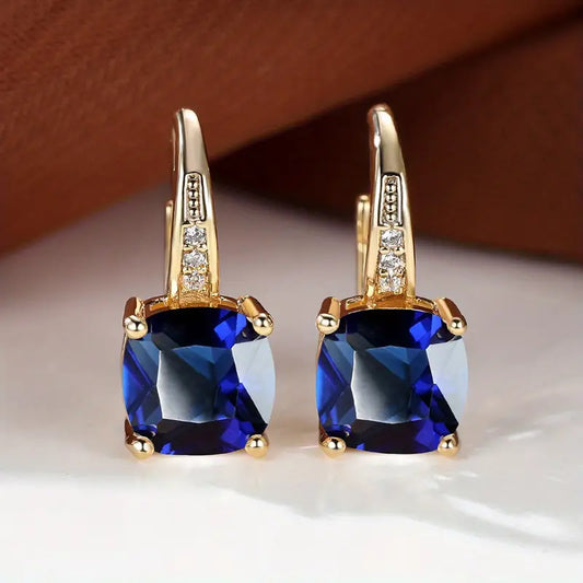 Mystical Sapphire Stone Hoop Earrings | Gold