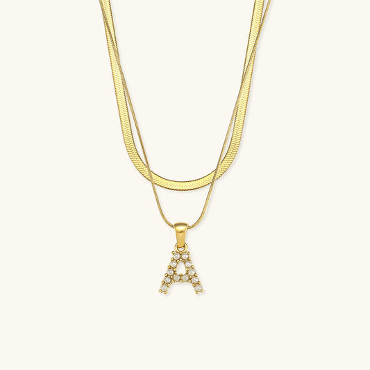 Fiona Multi Row Gold Initial Letter Necklace