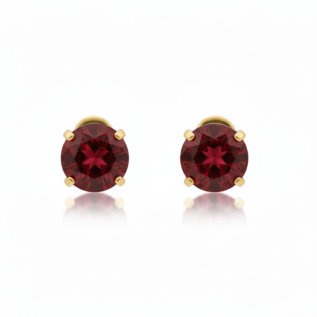 Ruby Round Stud Earrings | Gold