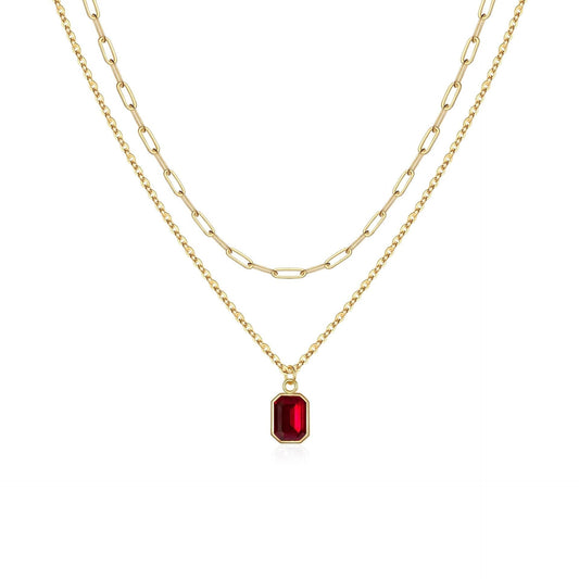 Paperclip Multi-row Ruby Necklace | Gold