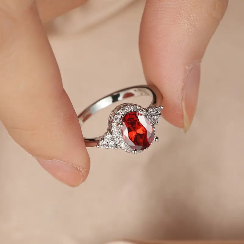 Silver ruby ​​halo ring