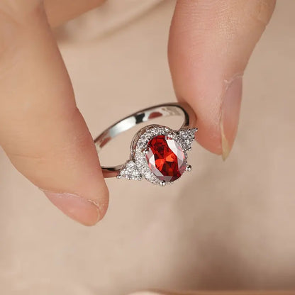 Silver ruby ​​halo ring