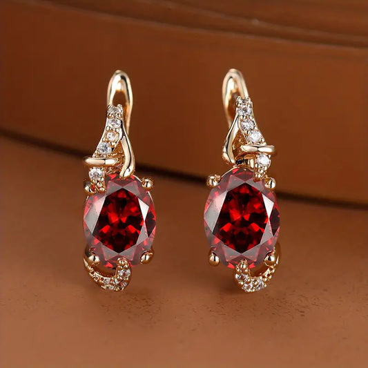 Crimson Red Twilight Dangle Earrings | Gold
