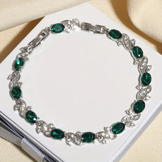 Silver emerald vintage chain link bracelet