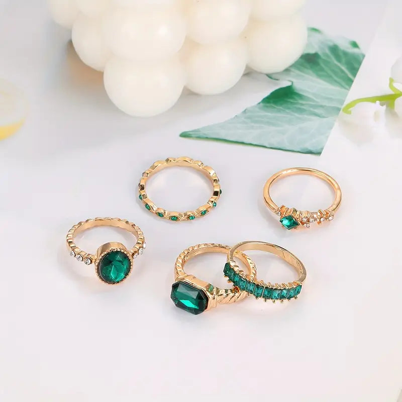 Zarina Exquisit Emerald Ring Set | Gold